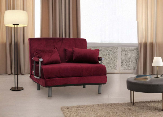 Cosmo Casa - Slaapstoel - Klapstoel - Slaapbank - Logeerbed - Ligvlak 190x100cm - Chenille Stof - 370gm - Bordeaux