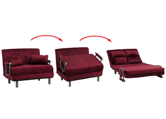 Cosmo Casa - Slaapstoel - Klapstoel - Slaapbank - Logeerbed - Ligvlak 190x100cm - Chenille Stof - 370gm - Bordeaux