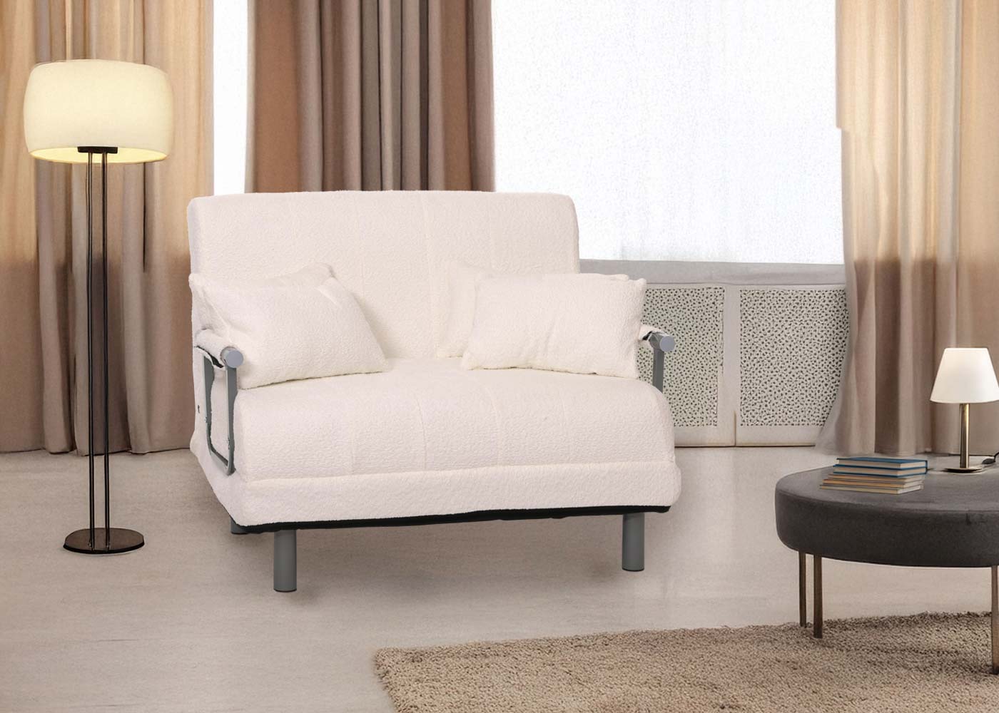 Cosmo Casa - Slaapstoel - Uitklapbaar Logeerbed - 190x100 cm Ligvlak - Boucle Stof - Crème