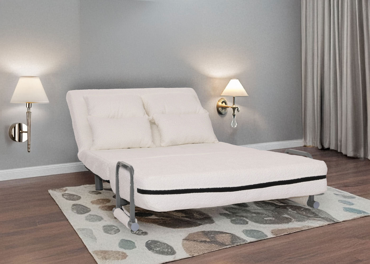 Cosmo Casa - Slaapstoel - Uitklapbaar Logeerbed - 190x100 cm Ligvlak - Boucle Stof - Crème