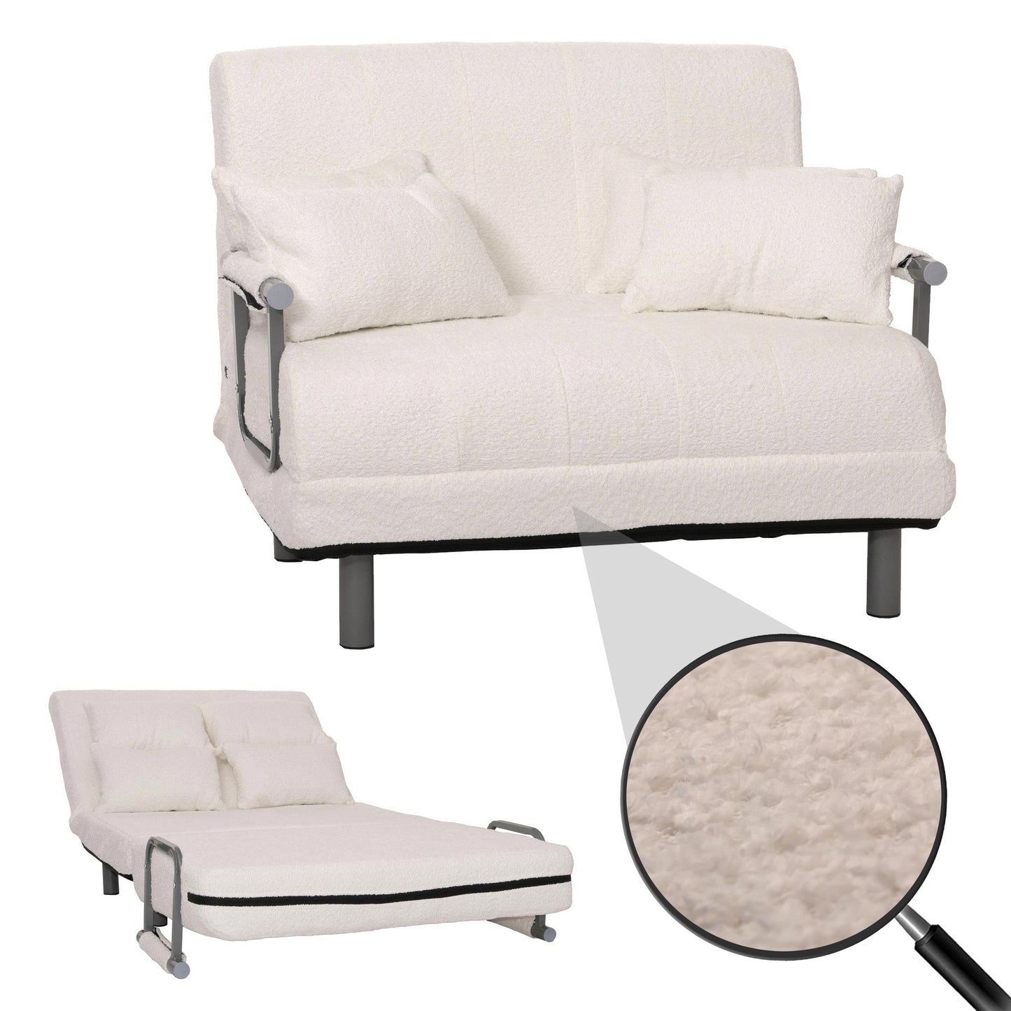 Cosmo Casa - Slaapstoel - Uitklapbaar Logeerbed - 190x100 cm Ligvlak - Boucle Stof - Crème