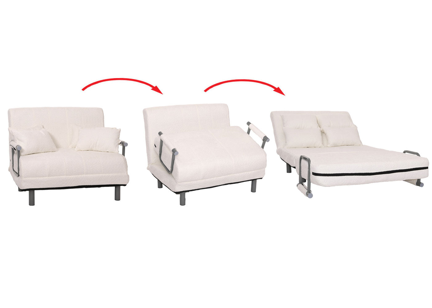 Cosmo Casa - Slaapstoel - Uitklapbaar Logeerbed - 190x100 cm Ligvlak - Boucle Stof - Crème