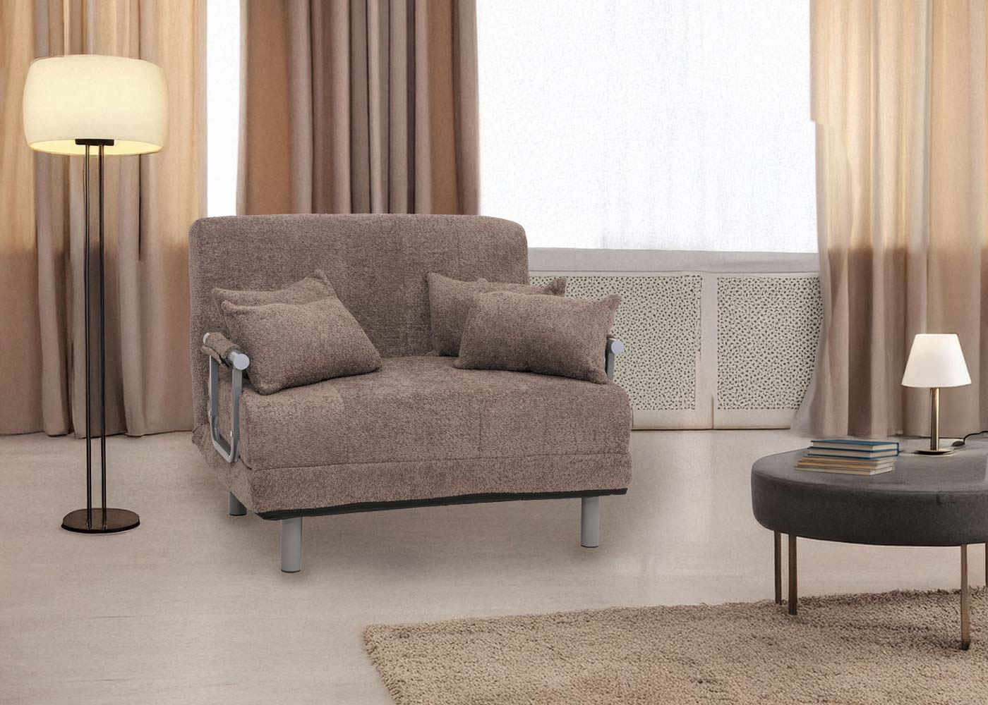 Cosmo Casa - Slaapstoel - Uitklapbaar Logeerbed - 190x100 cm Ligvlak - Boucle Stof - Lichtbruin