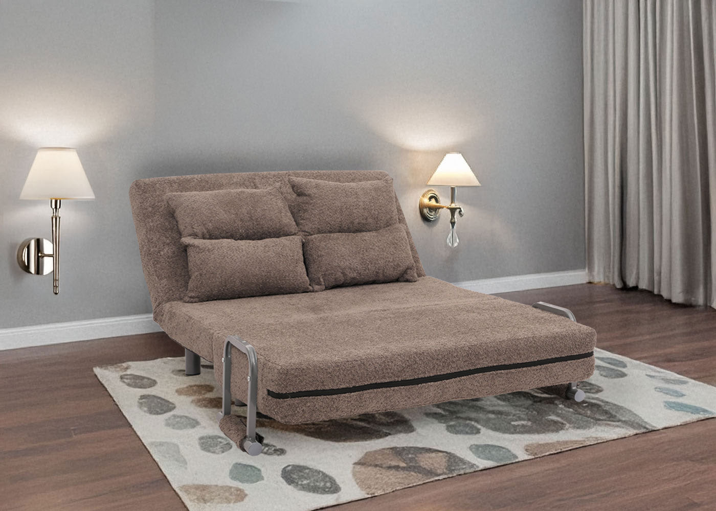 Cosmo Casa - Slaapstoel - Uitklapbaar Logeerbed - 190x100 cm Ligvlak - Boucle Stof - Lichtbruin