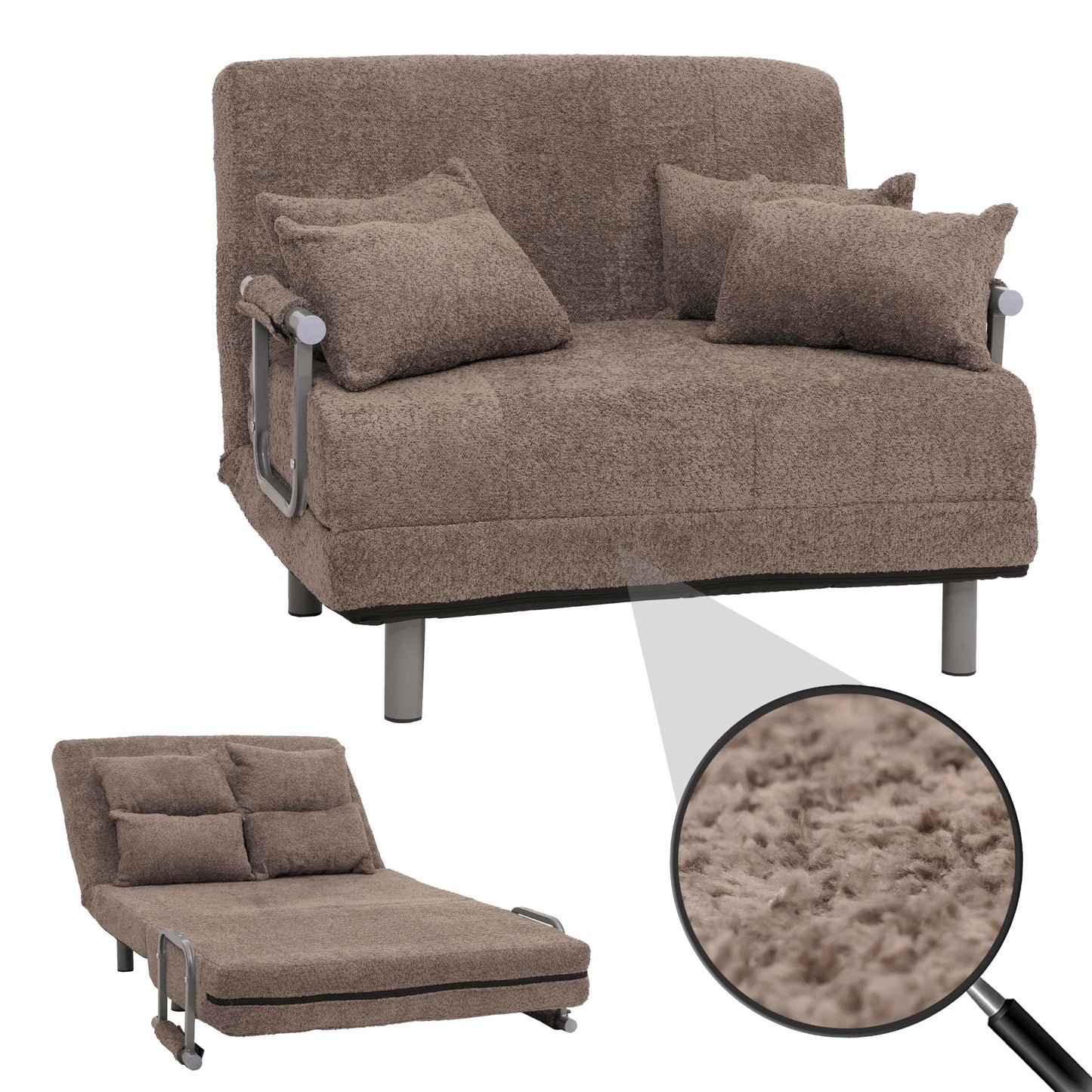 Cosmo Casa - Slaapstoel - Uitklapbaar Logeerbed - 190x100 cm Ligvlak - Boucle Stof - Lichtbruin