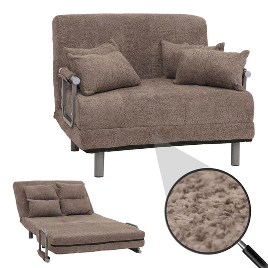 Cosmo Casa - Slaapstoel - Uitklapbaar Logeerbed - 190x100 cm Ligvlak - Boucle Stof - Lichtbruin