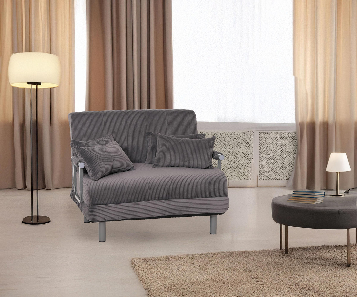 Cosmo Casa - Slaapstoel - Klapstoel - Slaapbank - Logeerbed - Ligvlak 190x100cm - Stoffen Koord - 330gm - Donkergrijs