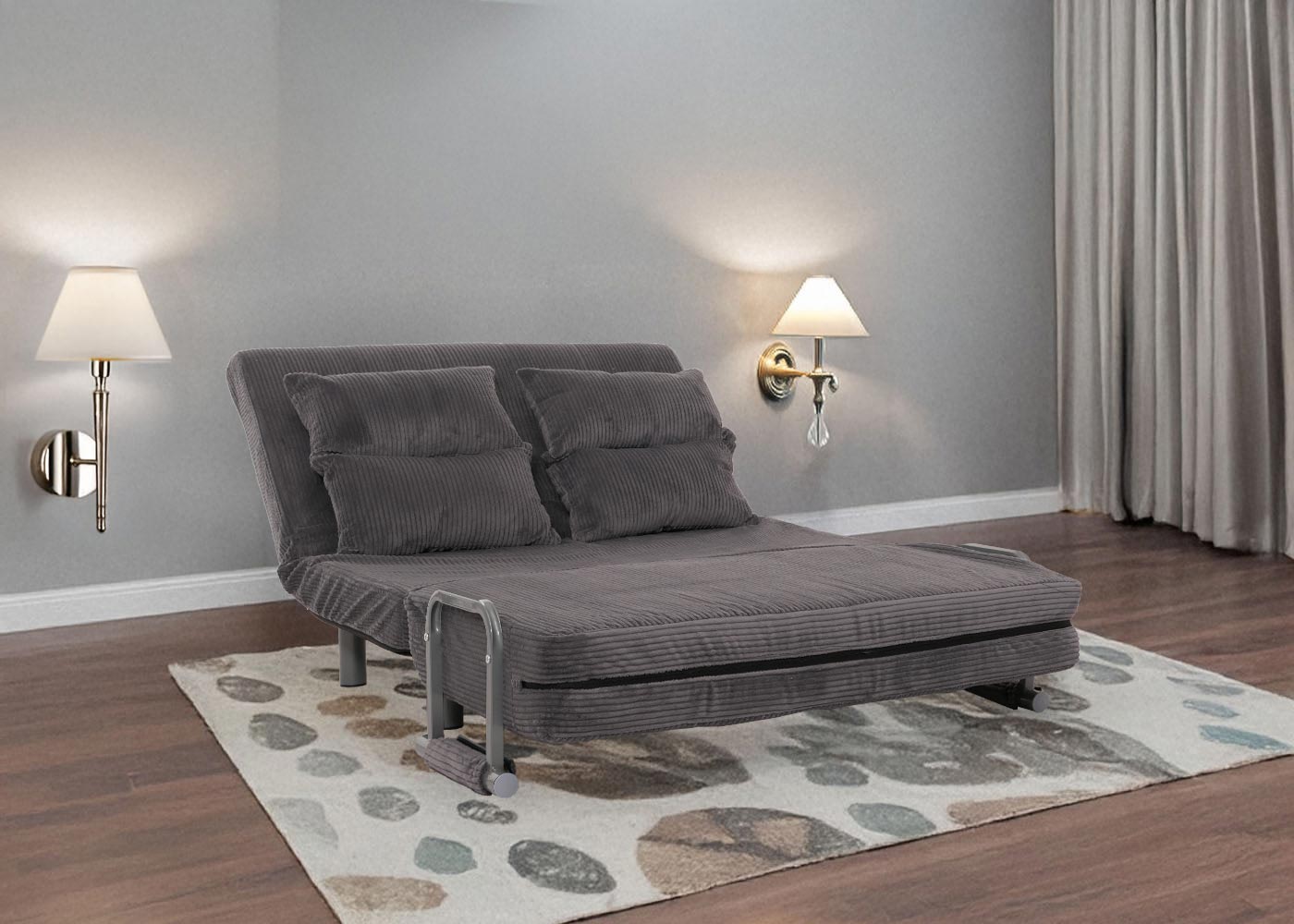 Cosmo Casa - Slaapstoel - Klapstoel - Slaapbank - Logeerbed - Ligvlak 190x100cm - Stoffen Koord - 330gm - Donkergrijs