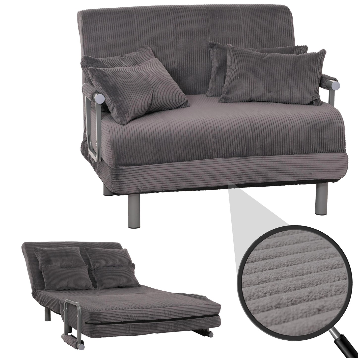 Cosmo Casa - Slaapstoel - Klapstoel - Slaapbank - Logeerbed - Ligvlak 190x100cm - Stoffen Koord - 330gm - Donkergrijs