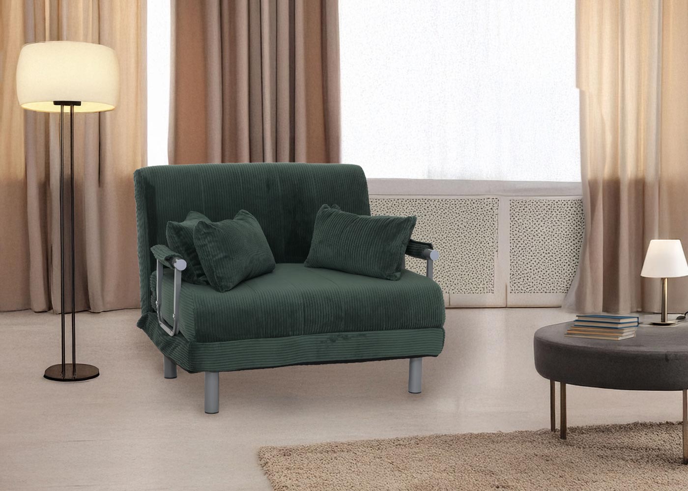 Cosmo Casa - Slaapstoel - Klapstoel - Slaapbank - Logeerbed - Ligvlak 190x100cm - Stoffen Koord - 330gm - Groen