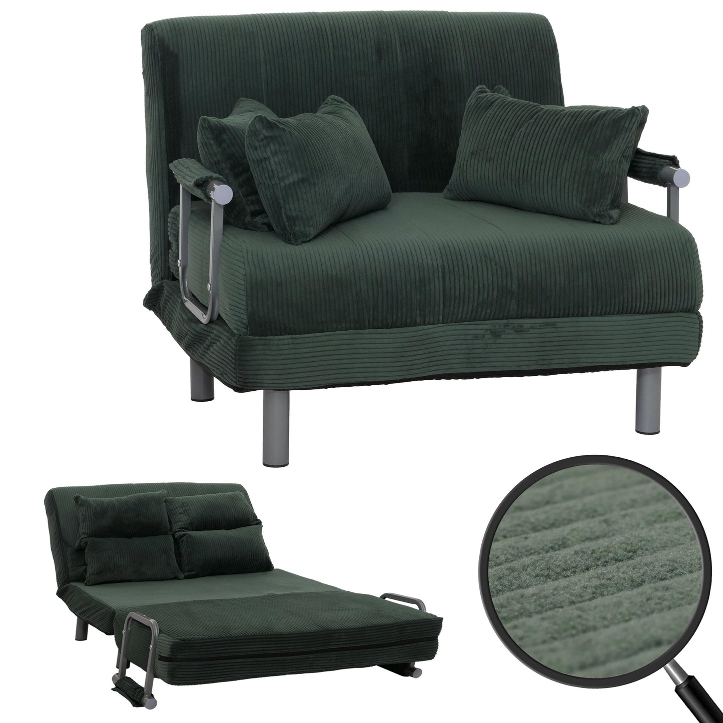 Cosmo Casa - Slaapstoel - Klapstoel - Slaapbank - Logeerbed - Ligvlak 190x100cm - Stoffen Koord - 330gm - Groen