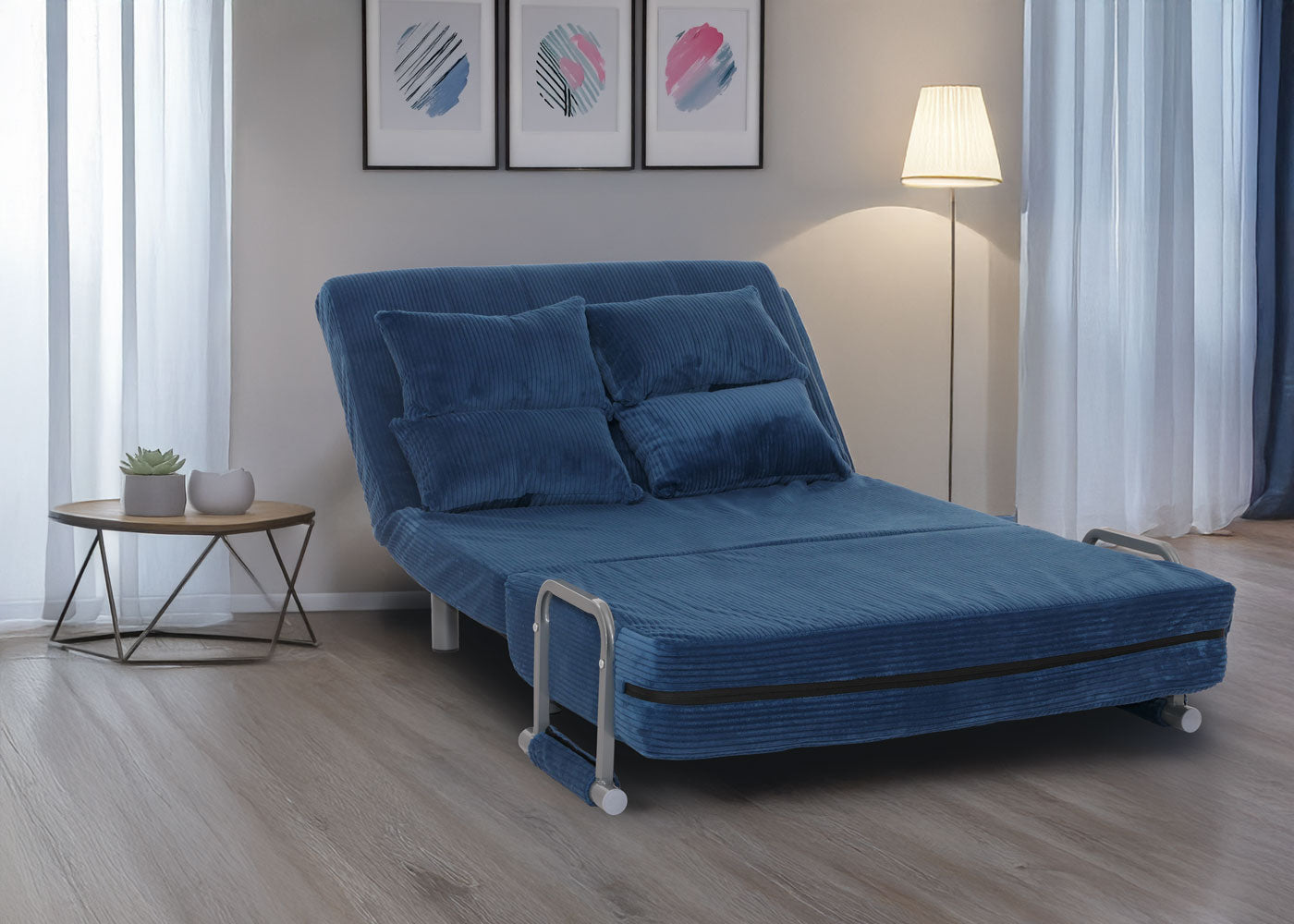 Cosmo Casa - Slaapstoel - Klapstoel - Slaapbank - Logeerbed - Ligvlak 190x100cm - Stoffen Koord - 330gm - Blauw