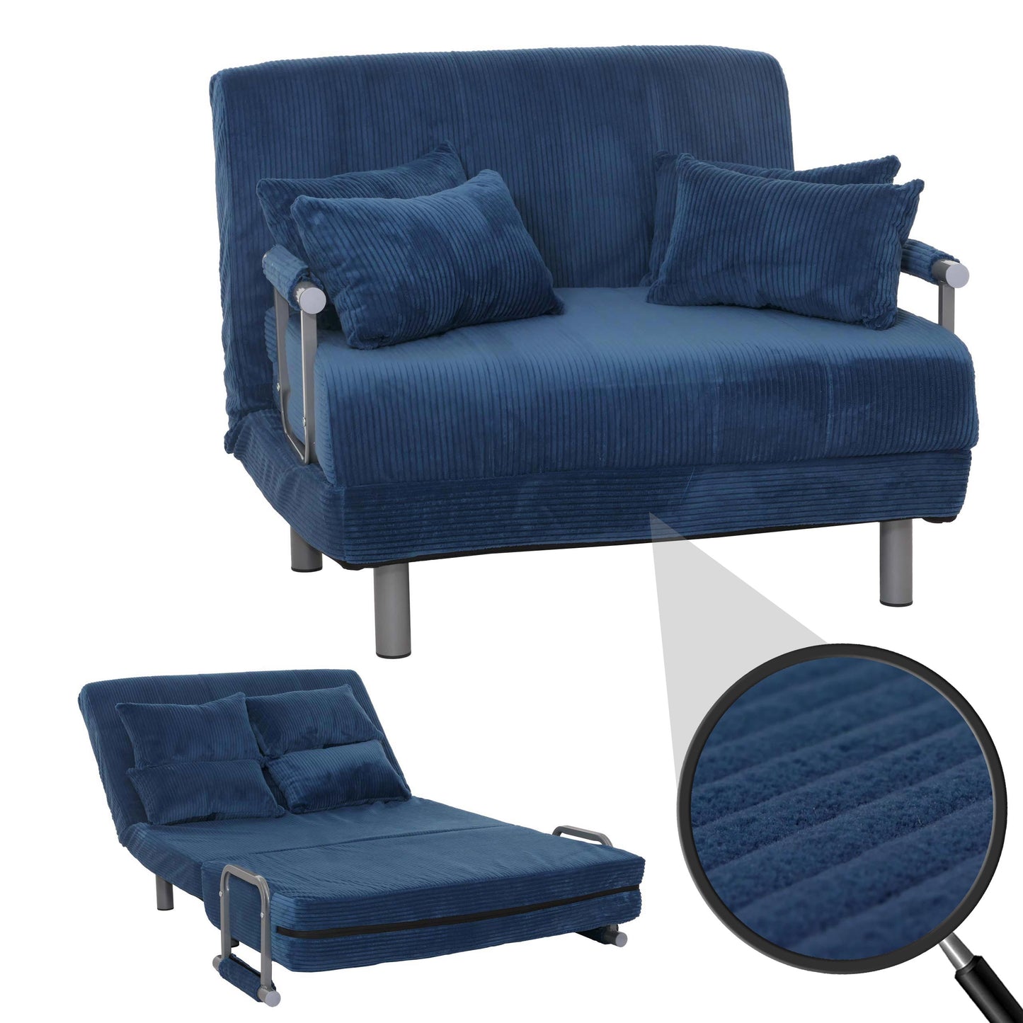 Cosmo Casa - Slaapstoel - Klapstoel - Slaapbank - Logeerbed - Ligvlak 190x100cm - Stoffen Koord - 330gm - Blauw