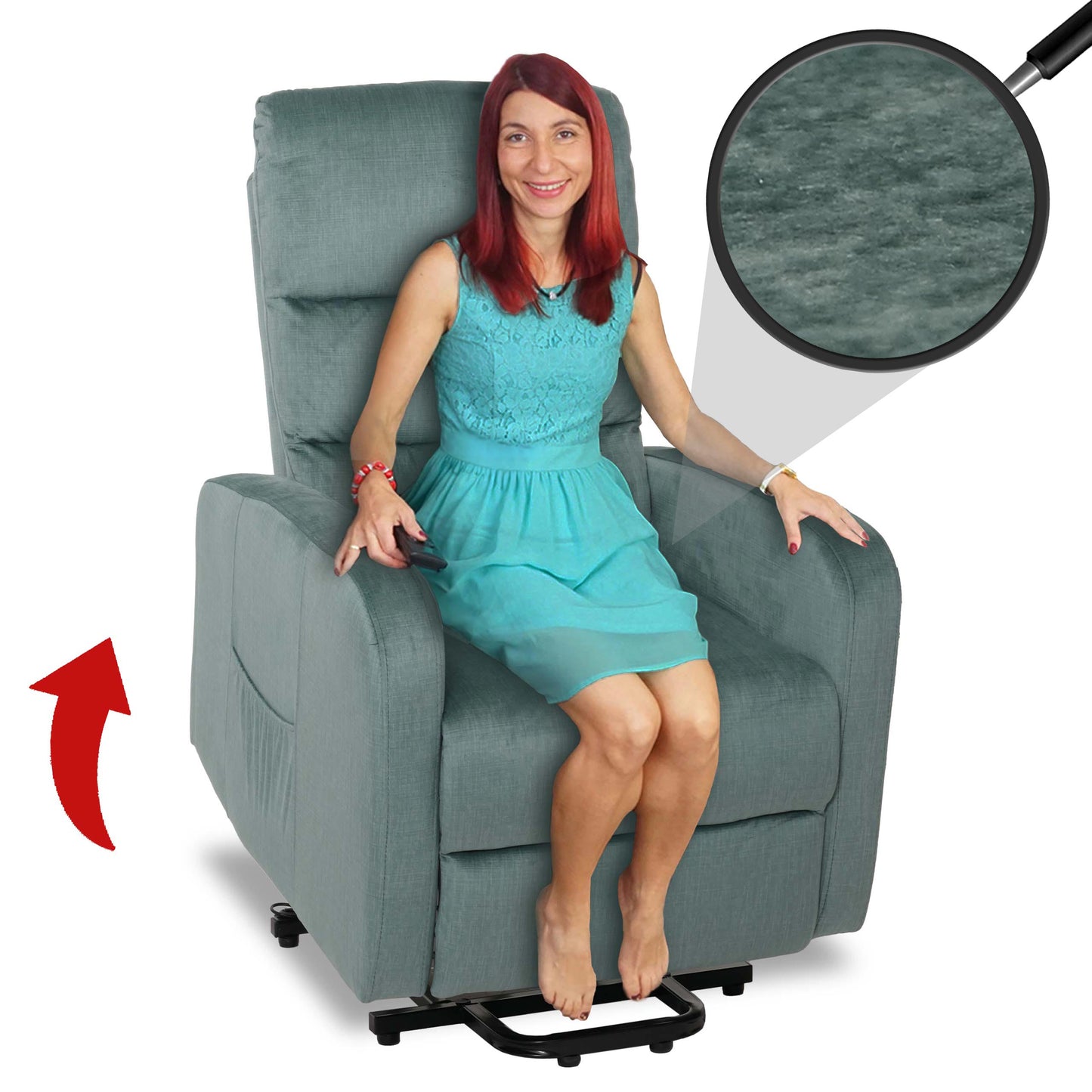 Cosmo Casa - TV Relaxfauteuil - Elektrische Sta-Op Functie - Metaal - Chenille - Blauwgroen