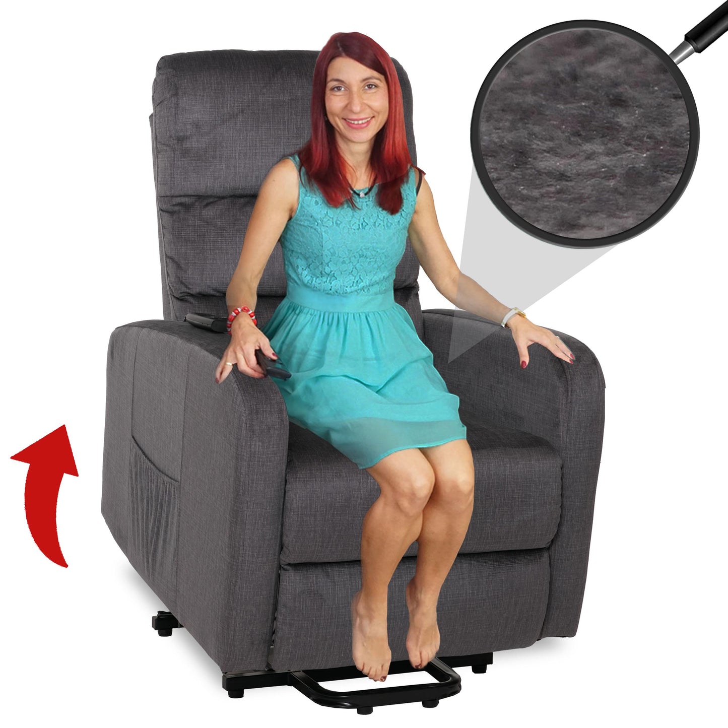 Cosmo Casa - TV Relaxfauteuil - Elektrische Sta-Op Functie - Metaal - Chenille - Donkergrijs