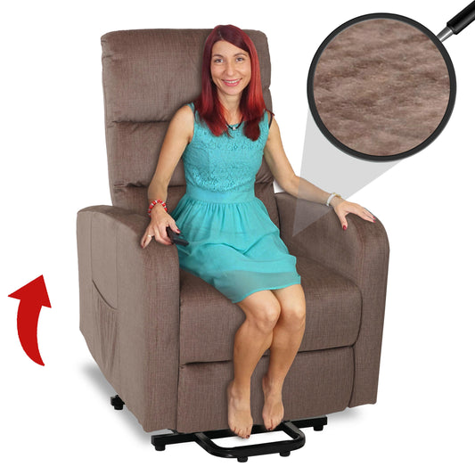 Cosmo Casa - TV Relaxfauteuil - Elektrische Sta-Op Functie - Metaal - Chenille - Bruin