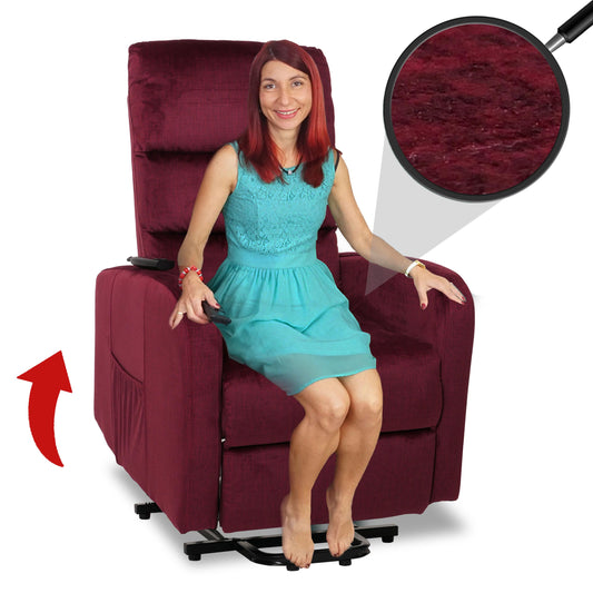 Cosmo Casa - TV Relaxfauteuil - Elektrische Sta-Op Functie - Metaal - Chenille - Bordeaux