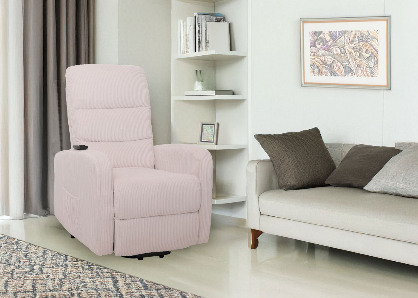 Cosmo Casa - TV Relaxstoel - Sta-Op Functie - Metaal - Textielkoord - Crèmewit