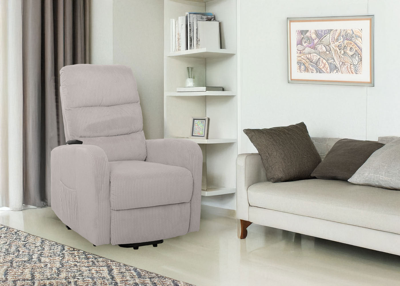 Cosmo Casa - TV Relaxfauteuil - Sta-Op Functie - Metaal - Textielkoord - Lichtgrijs