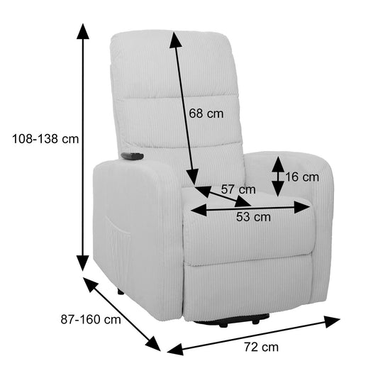 Cosmo Casa - TV Relaxfauteuil - Sta-Op Functie - Metaal - Textielkoord - Lichtgrijs