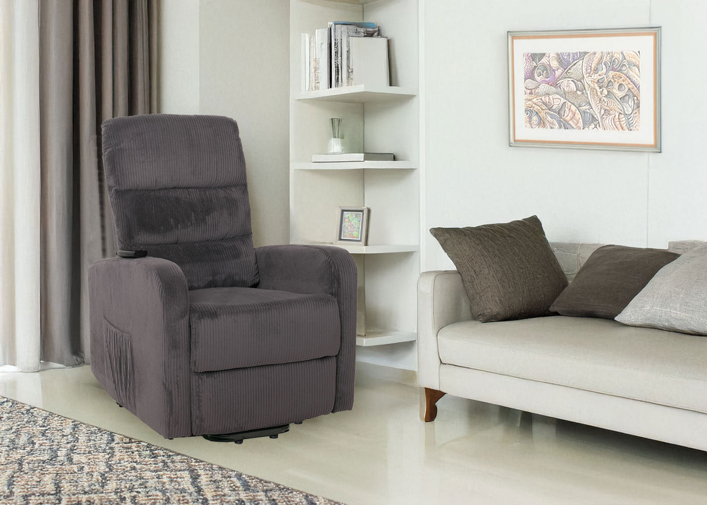 Cosmo Casa - TV Relaxstoel - Sta-Op Functie - Metaal - Textielkoord - Donkergrijs