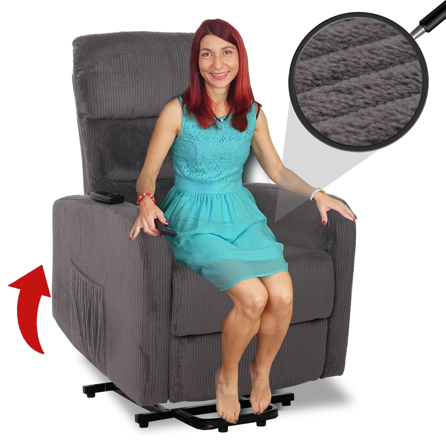 Cosmo Casa - TV Relaxstoel - Sta-Op Functie - Metaal - Textielkoord - Donkergrijs