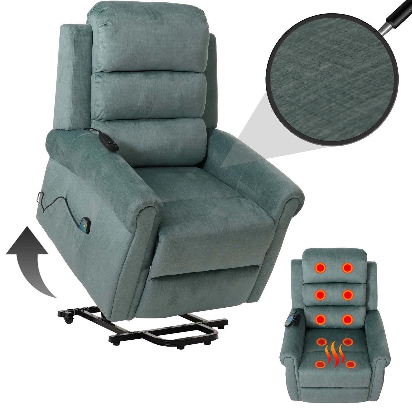 Cosmo Casa - TV-Relaxstoel - Relaxfauteuil met Ligfunctie, Massage en Verwarming - Chenille Textiel - Blauwgroen