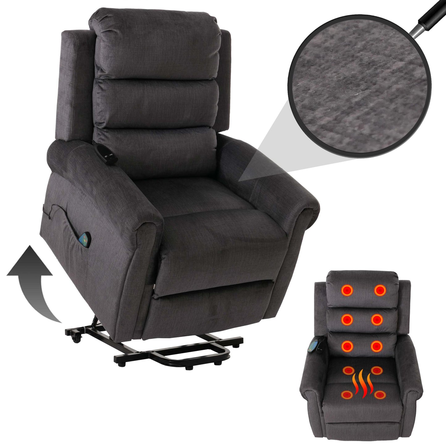 Cosmo Casa - TV-Relaxstoel - Relaxfauteuil met Ligfunctie, Massage en Verwarming - Chenille Textiel - Donkergrijs