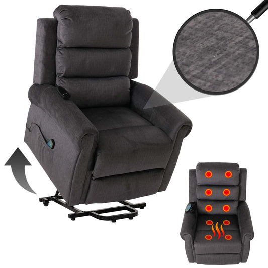 Cosmo Casa - TV-Relaxstoel - Relaxfauteuil met Ligfunctie, Massage en Verwarming - Chenille Textiel - Donkergrijs