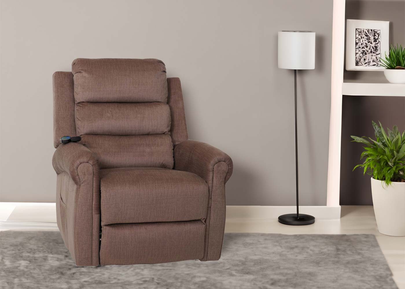 Cosmo Casa - TV-Relaxstoel - Relaxfauteuil met Ligfunctie, Sta-Op-Hulp, Massage en Verwarming - Chenille Textiel - Bruin