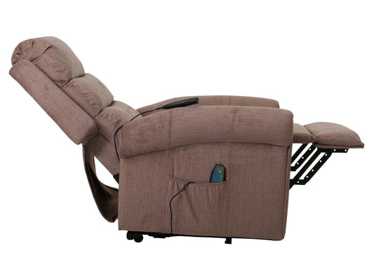 Cosmo Casa - TV-Relaxstoel - Relaxfauteuil met Ligfunctie, Sta-Op-Hulp, Massage en Verwarming - Chenille Textiel - Bruin