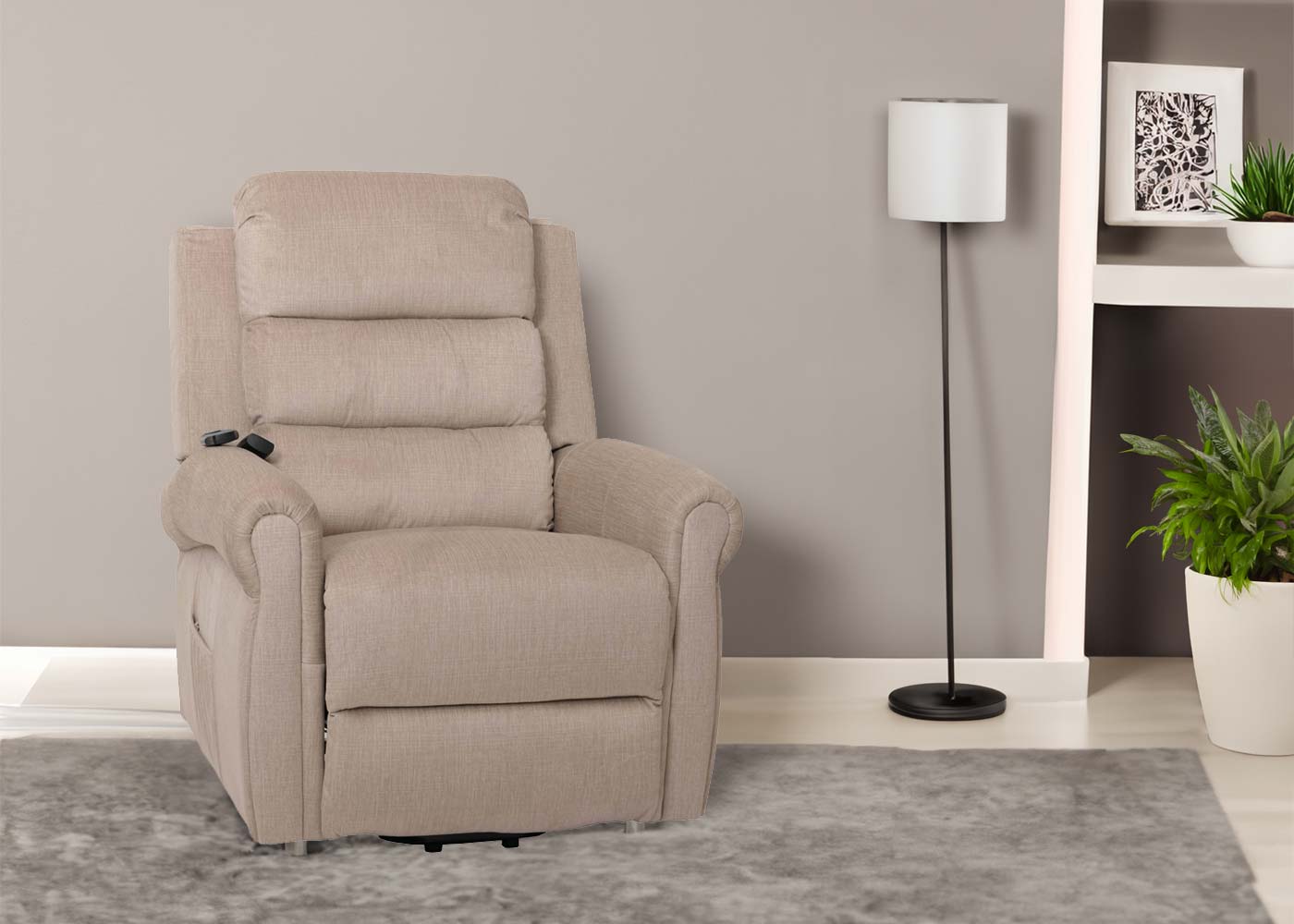 Cosmo Casa - TV-Relaxstoel - Relaxfauteuil met Ligfunctie, Sta-Op-Hulp, Massage en Verwarming - Chenille Textiel - Crème