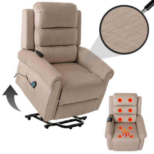 Cosmo Casa - TV-Relaxstoel - Relaxfauteuil met Ligfunctie, Sta-Op-Hulp, Massage en Verwarming - Chenille Textiel - Crème