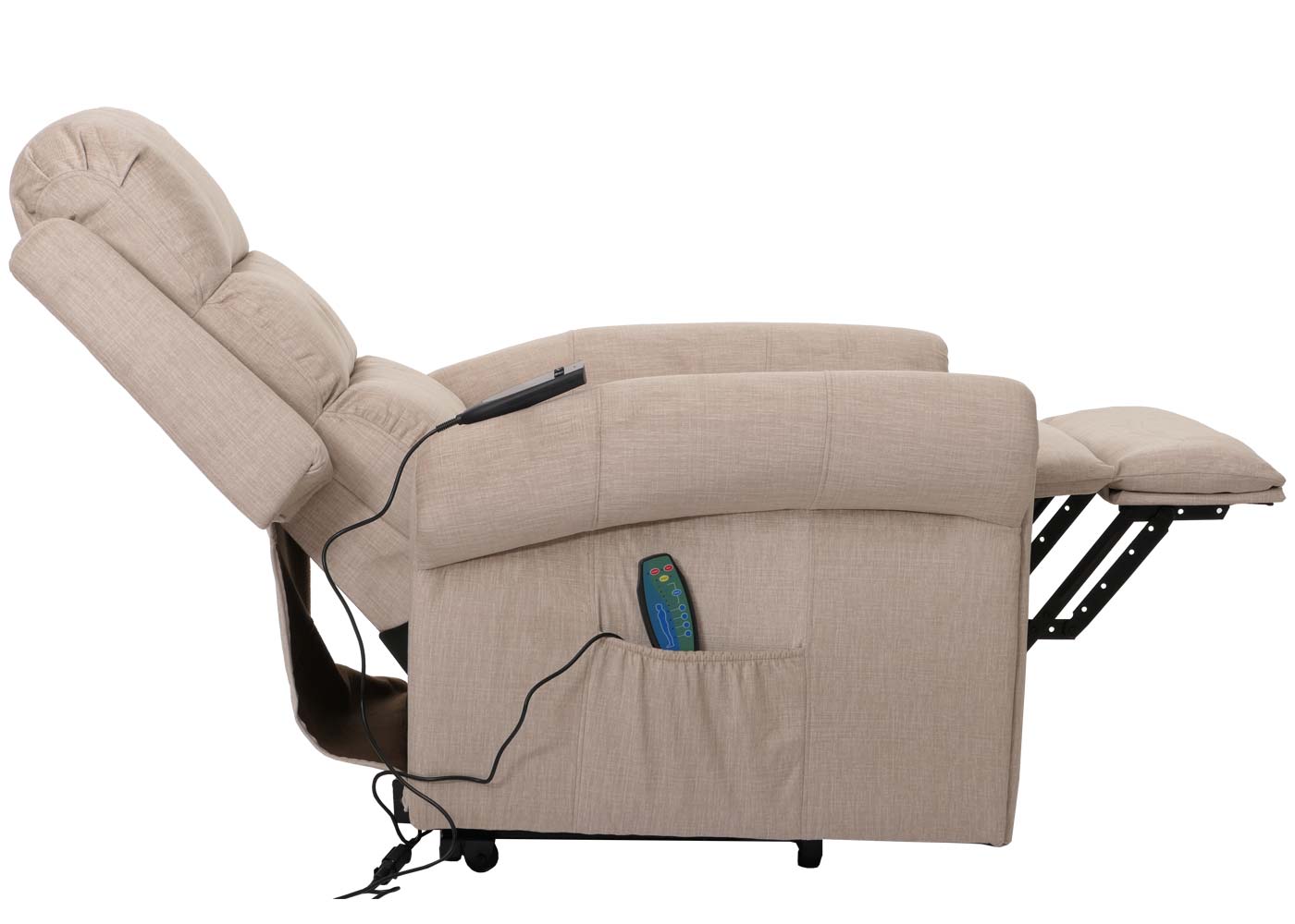 Cosmo Casa - TV-Relaxstoel - Relaxfauteuil met Ligfunctie, Sta-Op-Hulp, Massage en Verwarming - Chenille Textiel - Crème