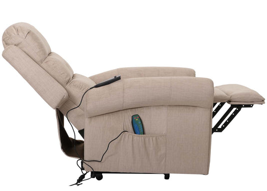 Cosmo Casa - TV-Relaxstoel - Relaxfauteuil met Ligfunctie, Sta-Op-Hulp, Massage en Verwarming - Chenille Textiel - Crème