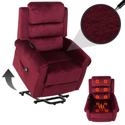 Cosmo Casa - TV-Stoel - Relaxfauteuil met Ligfunctie en Opstahulp - Massage en Verwarming - Chenille Stof - Bordeaux