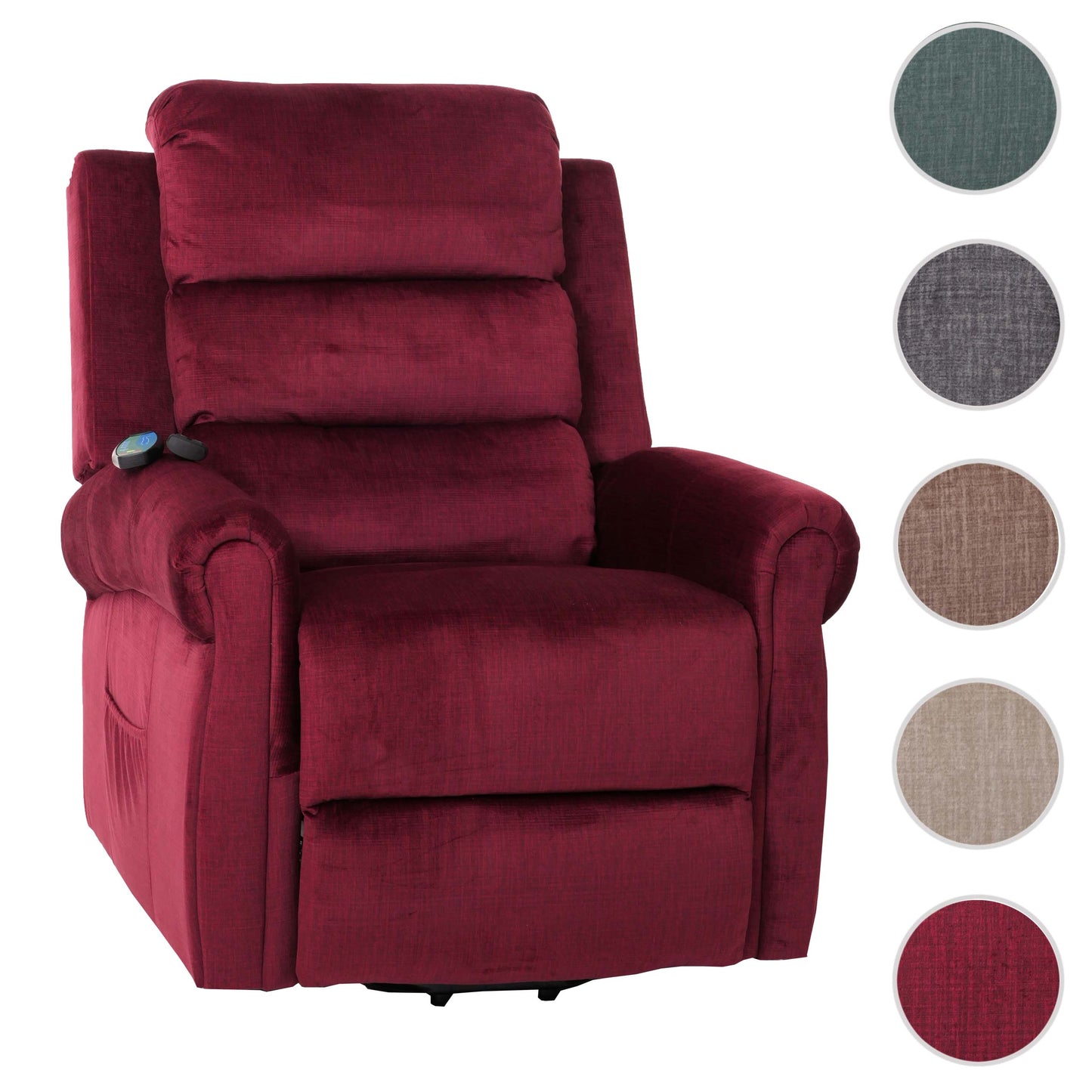Cosmo Casa - TV-Stoel - Relaxfauteuil met Ligfunctie en Opstahulp - Massage en Verwarming - Chenille Stof - Bordeaux
