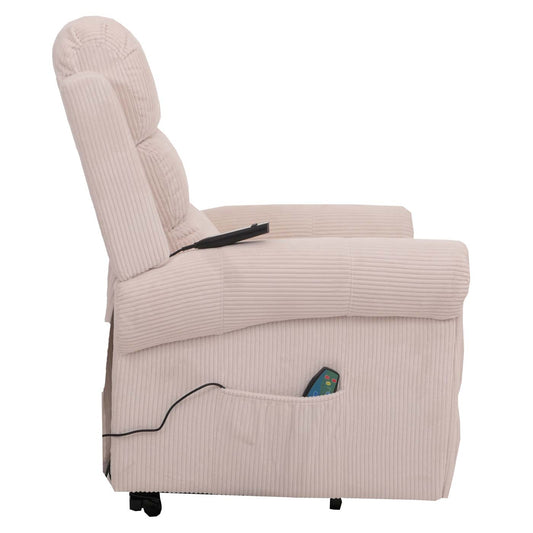 Cosmo Casa - TV-Stoel - Relaxfauteuil met Ligfunctie en Opstahulp - Massage en Verwarming - Snoer Stof - Crèmewit