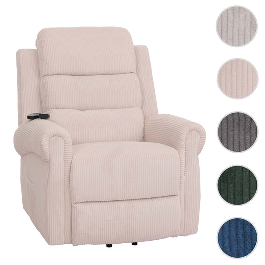Cosmo Casa - TV-Stoel - Relaxfauteuil met Ligfunctie en Opstahulp - Massage en Verwarming - Snoer Stof - Crèmewit