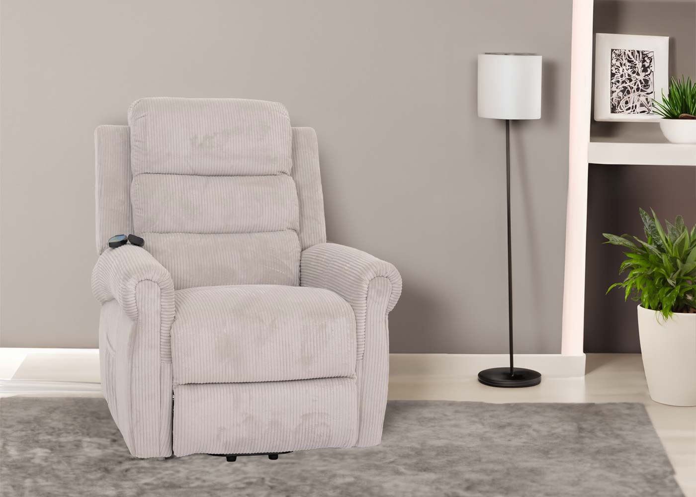 Cosmo Casa - TV-Stoel - Relaxfauteuil met Ligfunctie en Opstahulp - Massage en Verwarming - Corduroy Stof - Lichtgrijs
