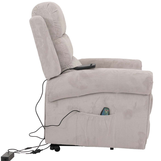 Cosmo Casa - TV-Stoel - Relaxfauteuil met Ligfunctie en Opstahulp - Massage en Verwarming - Corduroy Stof - Lichtgrijs