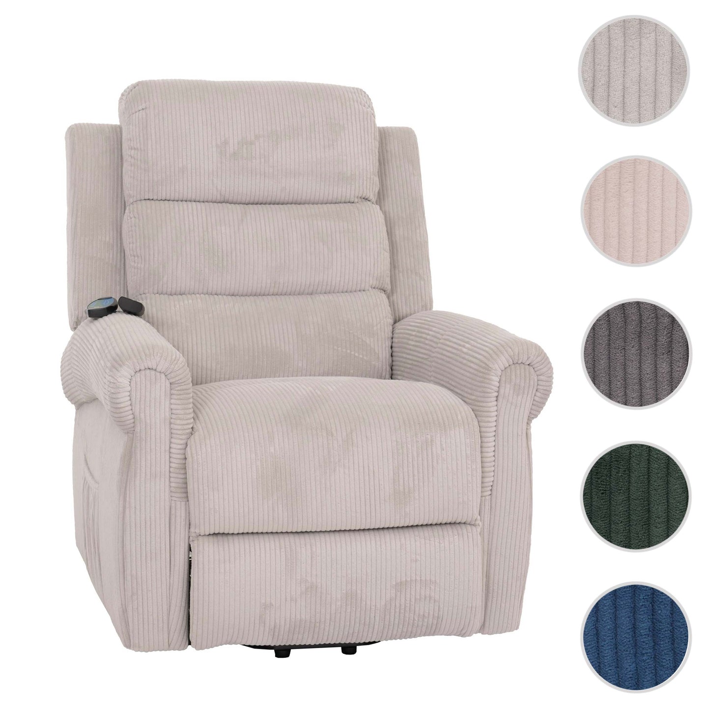Cosmo Casa - TV-Stoel - Relaxfauteuil met Ligfunctie en Opstahulp - Massage en Verwarming - Corduroy Stof - Lichtgrijs