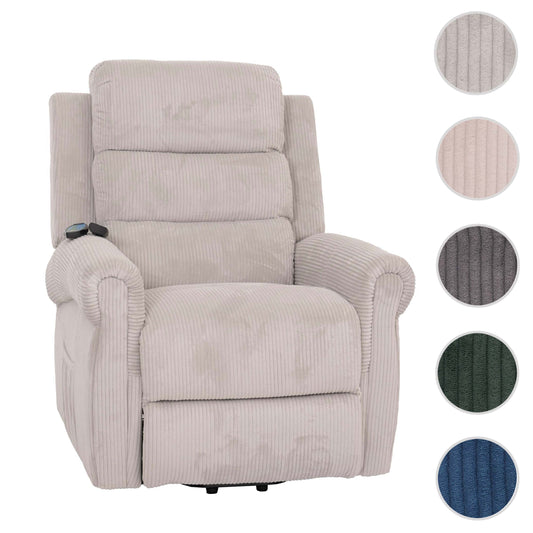 Cosmo Casa - TV-Stoel - Relaxfauteuil met Ligfunctie en Opstahulp - Massage en Verwarming - Corduroy Stof - Lichtgrijs