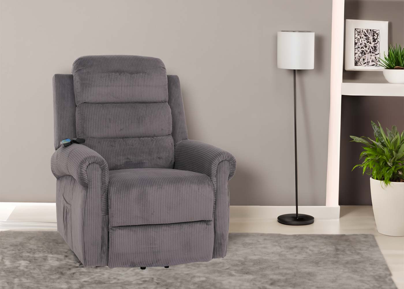 Cosmo Casa - TV-Stoel - Relaxfauteuil met Ligfunctie en Opstahulp - Massage en Verwarming - Corduroy Stof - Donkergrijs