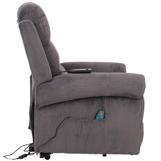 Cosmo Casa - TV-Stoel - Relaxfauteuil met Ligfunctie en Opstahulp - Massage en Verwarming - Corduroy Stof - Donkergrijs