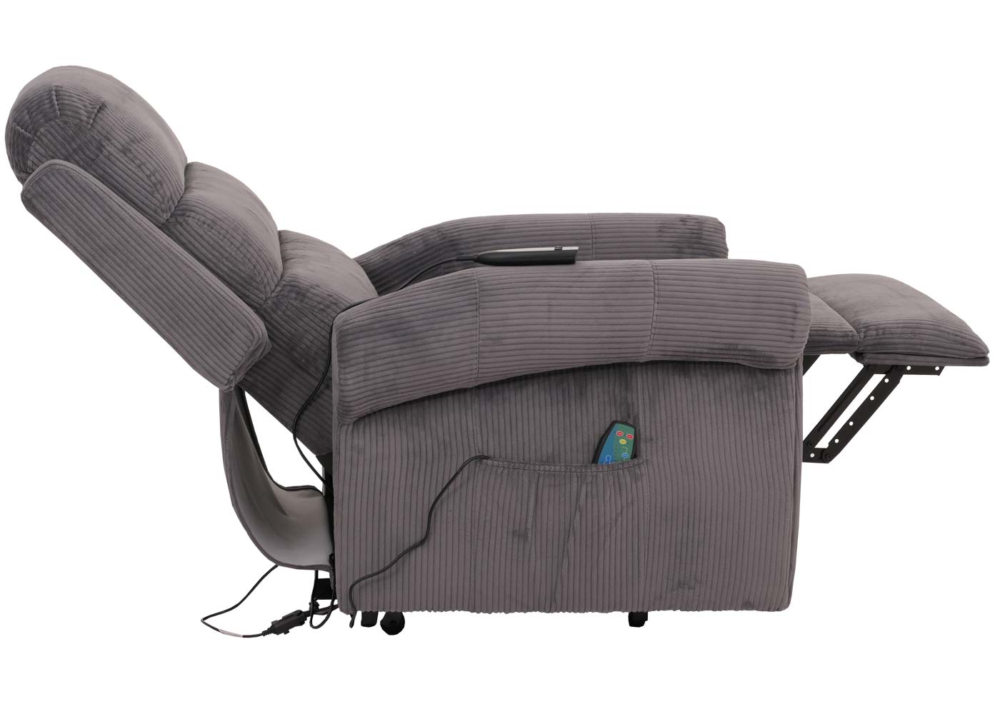 Cosmo Casa - TV-Stoel - Relaxfauteuil met Ligfunctie en Opstahulp - Massage en Verwarming - Corduroy Stof - Donkergrijs