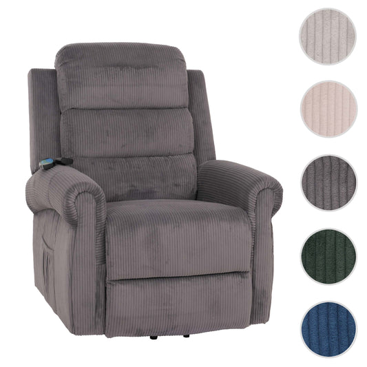 Cosmo Casa - TV-Stoel - Relaxfauteuil met Ligfunctie en Opstahulp - Massage en Verwarming - Corduroy Stof - Donkergrijs