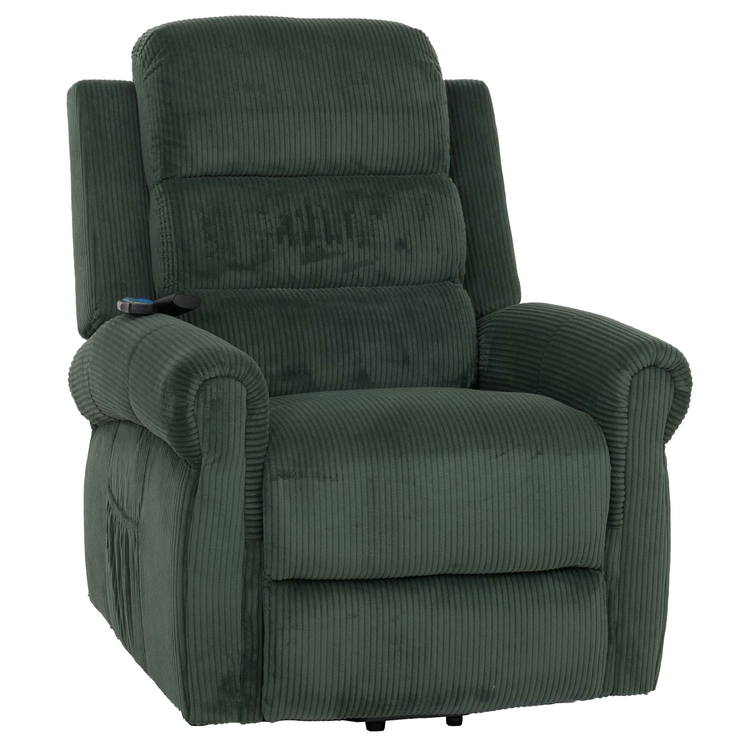 Cosmo Casa - TV-Stoel - Relaxfauteuil met Ligfunctie en Opstahulp - Massage en Verwarming - Snoer Stof - Groen