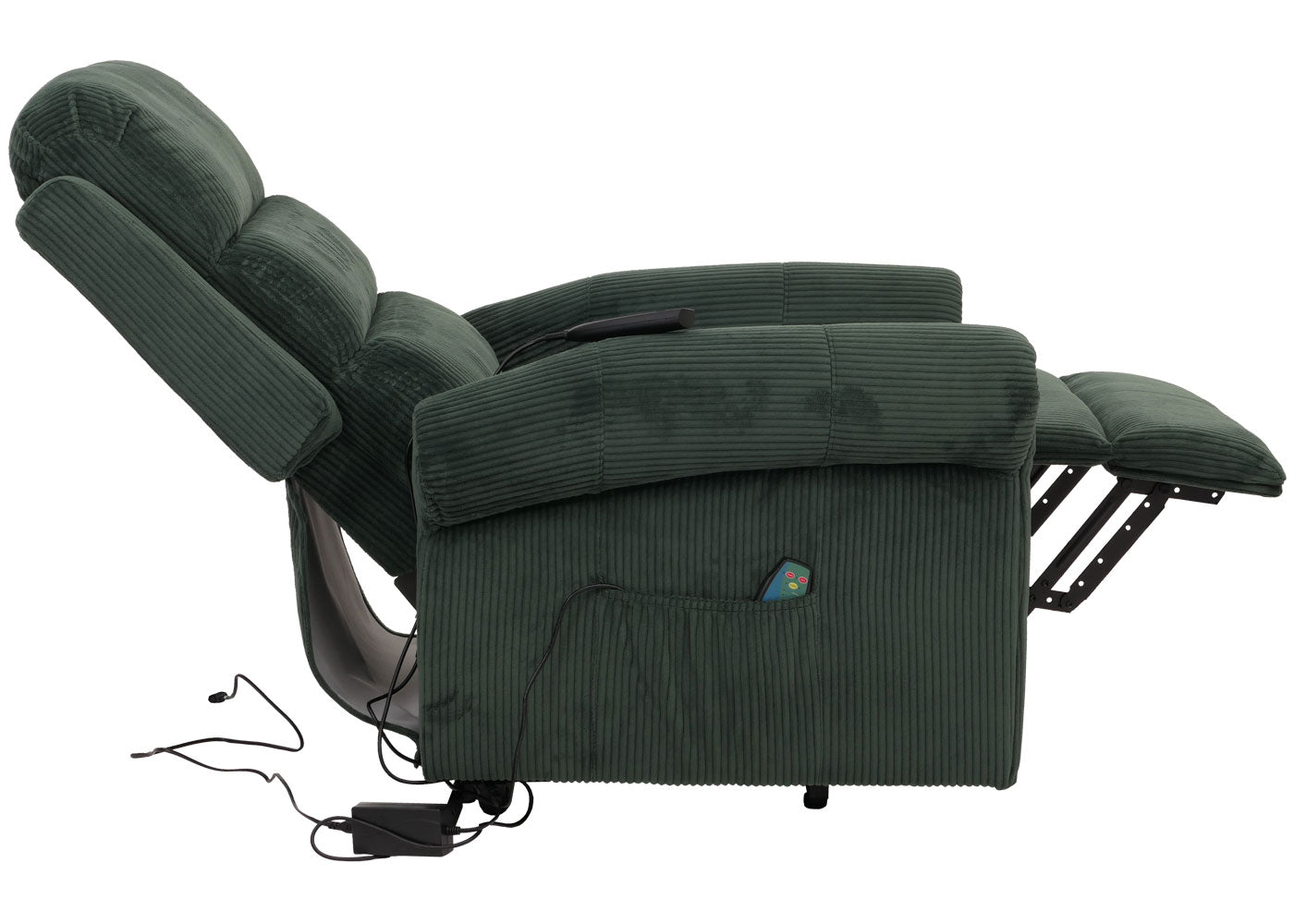Cosmo Casa - TV-Stoel - Relaxfauteuil met Ligfunctie en Opstahulp - Massage en Verwarming - Snoer Stof - Groen