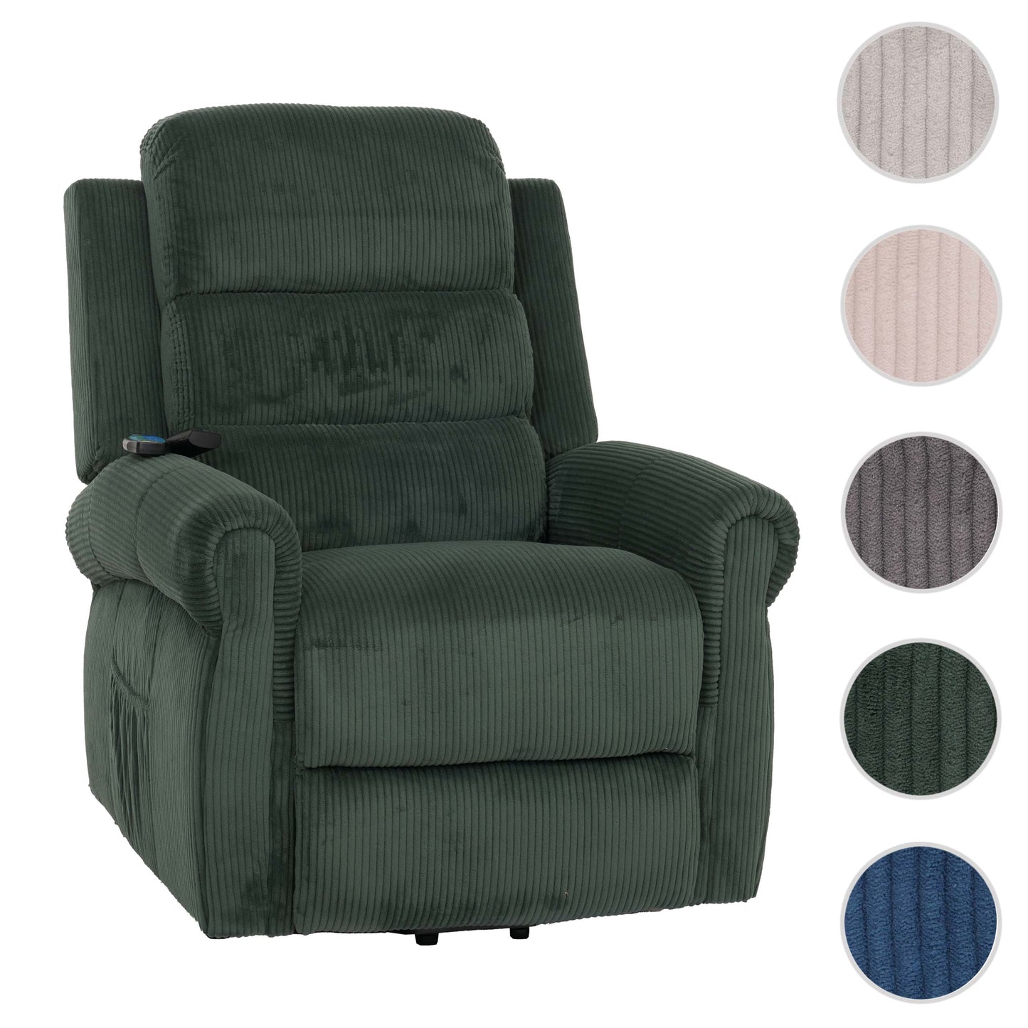 Cosmo Casa - TV-Stoel - Relaxfauteuil met Ligfunctie en Opstahulp - Massage en Verwarming - Snoer Stof - Groen